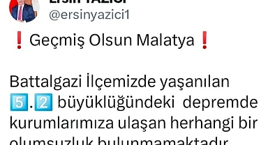 Malatya Valisi Yazıcı: "Depremde herhangi bir olumsuzluk yok"