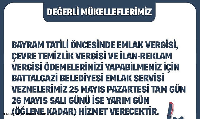 Battalgazi Belediyesi'nden bayram öncesi vezne düzenlemesi