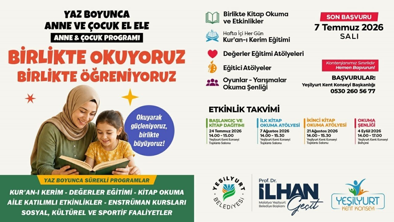 Yeşilyurt’ta "Birlikte Okuyoruz, Birlikte Eğleniyoruz" etkinlikleri başlıyor